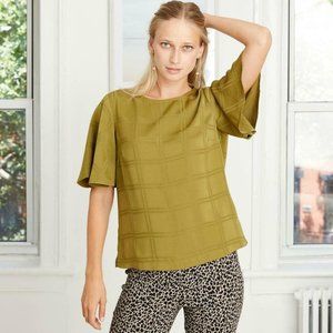 A New Day Olive Jacquard Short Sleeve Woven Blouse